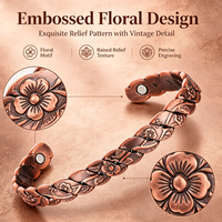 Vente en gros pur cuivre bijoux fleur bracelets personnalisé réglable magnétique bracelet santé cuivre manchette bracelets