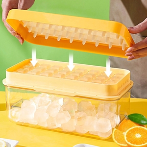 Kolay bırakma 64 buz küpü kalıpları konteyner buz kepçe silikon taban 32 Ice Cube tepsi kapak ve kutusu dondurucu - Product Image 1