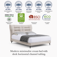 Cadre de lit moderne et minimaliste en tissu crème avec tête de lit à cannelures horizontales pour projets de chambre principale