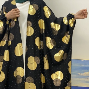 Luxury New Gold Circle <b>Print</b> Design Elastic Cuff Big Batwing Sleeves Rhinestone Polyester Women Open Abaya 1442# - Product Image 3