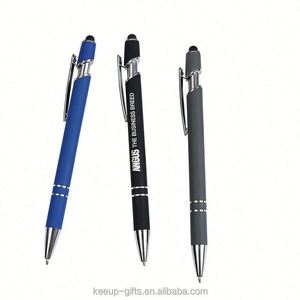 Stylo bille multifonction 2 en 1 en métal et caoutchouc avec stylet pour écran tactile, stylo à bille en métal avec logo personnalisé - Product Image 3
