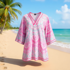 Camicia da spiaggia a maniche medie stile Mandala 88x54 cm con scollo a V, copricostume - Product Image 3