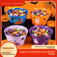 Halloween Plastik Runde Süßigkeiteneimer - Anpassbare Partydekorationen, Requisiten für die Veranstaltungsgestaltung, Gruselige Feiertagsdekoration