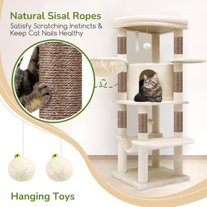 <b>Cat</b> <b>Tree</b>, 51in Curved Series Modern <b>Cat</b> Tower for Indoor <b>Cats</b> with Hammock, 7 Sisal <b>Scratching</b> <b>Posts</b>, Large Fan-Shaped Platform - Product Image 3