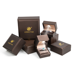 Caja de Joyería Rectangular de Lujo con Luz LED Personalizada de Alta Gama Zebo, Caja para Anillos y Colgantes de Cuero PU Negro con Logotipo - Product Image 1