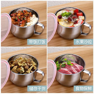 Stainless Steel Noodle Bowl With <b>Plastic</b> Lid Round Lunch <b>Box</b> For Student Dormitory And Fast Food Use - Product Image 4