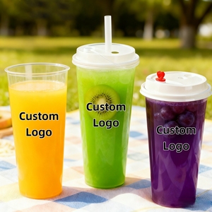 Gobelets jetables en PP avec couvercles, logo personnalisé, diamètre 90 mm, transparents, impression par transfert thermique pour thé boba et milkshakes à emporter - Product Image 1
