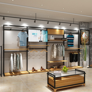 Estantes de tienda de ropa <span class=keywords><strong>Zara</strong></span>, accesorios de exhibición, estante de ropa de tubería Industrial, estantes de ropa montados en la pared para colgar ropa - Product Image 1