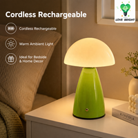 Lampe de table en céramique rechargeable en forme de champignon, USB-C, 3 températures de couleur, à intensité variable par toucher, sans fil, pour la décoration de la maison et des hôtels
