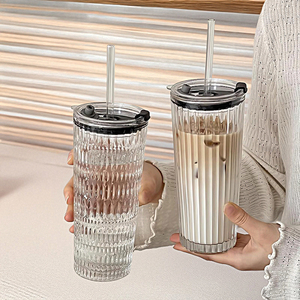 High Appearance Level clear Coffee Ice American <strong>Latte</strong> <strong>Glass</strong> Large Capacity with Lid Straw Cup Office Water Cup - Product Image 3