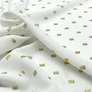 Yeni tasarım stok altın damgalama dantel folyo baskılı tül krep şifon kumaş kadınlar için elbise