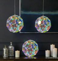 Boule suspendue 3D irisée à LED, ornement prismatique en PET, lumière géométrique lumineuse, décoration de sapin de Noël, prix direct usine