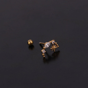 Pendientes de cartílago dorados con forma de mariposa, estrella y satélite, de barra larga curvada, con circonita cúbica, para tragus, <span class=keywords><strong>orbital</strong></span>, snug y hélice, en 3 colores - Product Image 3