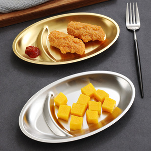 Stainless Steel Oval Snack Plate 304 Grade Divided Dish For Fried Chicken Fries Bar KTV Use - Product Image 4