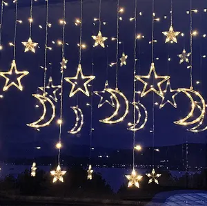 Cortina de led em branco quente, 12 estrelas, 138 leds, para janela, iluminação decorativa faça você mesmo