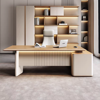 Bureau de direction convertible haut de gamme en MDF de qualité E1 avec rangement, écologique, grain de bois vif, procédé de succion, ergonomique et incurvé