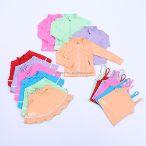 Ensemble assorti pour filles en tissu de yoga : veste zippée à manches longues, débardeur et jupe évasée, pour l'école de danse et les loisirs - Product Image 4