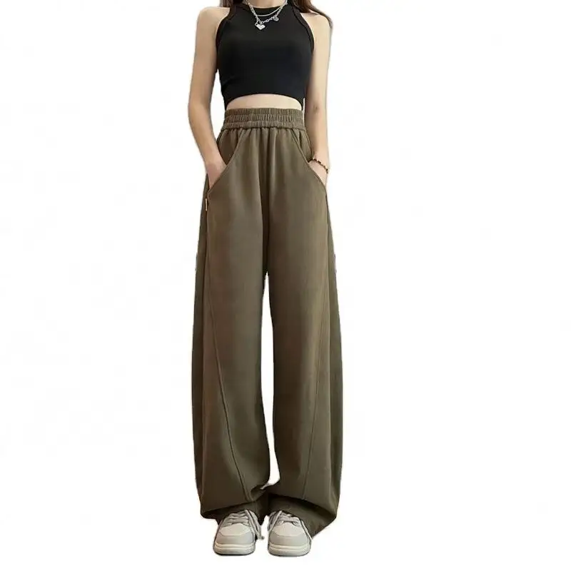 Frauen Herbst und Winter Hot Selling Casual Wide Leg Pants Lose Baumwoll stoff High Waist Damen hose