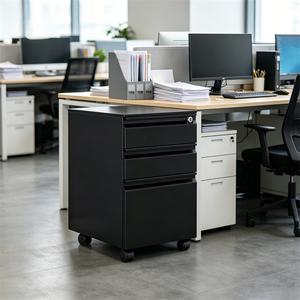 Modern Luxury Minimalist Design Three-drawer Steel Filing <b>Cabinet</b> <b>Lockable</b> Castors Movable for Home Office Under-desk <b>Storage</b> - Product Image 1