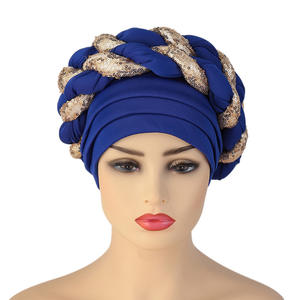 Gorro <span class=keywords><strong>de</strong></span> turbante trenzado musulmán, pañuelos para mujer, sombrero <span class=keywords><strong>de</strong></span> turbante para mujer, pañuelo para la cabeza femenino, turbante africano con lentejuelas - Product Image 5
