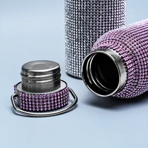 Diamond Stainless Steel Water Bottle Bling Rhinestone Sport Vacuum Insulated Thermal Glitter With Chain