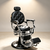 Fauteuil de barbier hydraulique inclinable en cuir noir capitonné vintage de haute qualité pour salon de coiffure masculin
