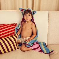 Serviette de plage en coton rayée avec oreilles d'animaux, moderne, antimicrobienne et mignonne pour enfants |   Serviette de bain pour bébé absorbante et à séchage rapide