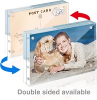 Cadre photo magnétique en acrylique, support aimanté double face pour photos 4x6, cadre transparent sans bordure, présentoir de bureau autoportant