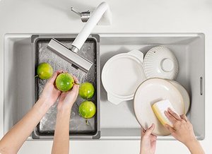 Fregadero de Cocina Grande de una Sola Pieza de Cuarzo Blanco Cielo Estrellado, de Fácil Limpieza, Acabado Granito, para Instalar Bajo Encimera - Product Image 5