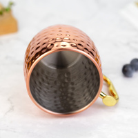 Taza Moscow Mule Ergonómica de 550 ml, Acero Inoxidable 304, Recubierta de Cobre Martillado, con Reposamanos