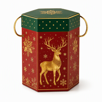 Boîte à bonbons de Noël en forme de pomme, motif renne, carton robuste avec poignée en corde dorée, emballage cadeau personnalisé avec logo