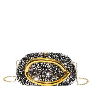 Fashionable European Lady's Evening Clutch <b>Bag</b> with Chain Decoration and Lock Closure. <b>Sequin</b> Material Handled Beach Ready. - Product Image 5