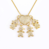 QIKU mode cristal coeur forme 4 filles et garçons pendentif collier or cuivre cuivre cubique Zircon fête bijoux cadeau en gros