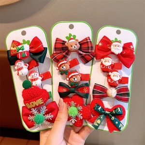 Pinza de pelo con lazo de Navidad, bonita campana de tela, alce, copo de nieve, pato, niñas, 5 unids/set, horquilla, Lolita, accesorios para el cabello de dibujos animados bonitos - Product Image 6