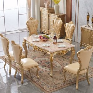 European Dining <b>Table</b> and Chair Set Rectangle Marble Champagne Gold Modern Dinner <b>Table</b> Dining Room Hotel Restaurant - Product Image 3