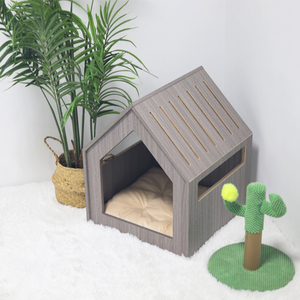 บ้านไม้ทํามือสําหรับสัตว์เลี้ยง บ้านไม้ไม้เนื้อแข็ง สไตล์หรูหรา ในร่ม แมว สุนัข เฟอร์นิเจอร์ บ้านสัตว์เลี้ยง - Product Image 3