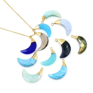 Natural Gemstone DIY Charms Moon Shaped Connector Pendant Wholesale Making Necklace