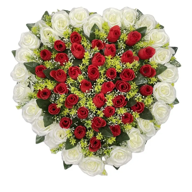 TX0005-2 Many Years Factory Red And White Roses Wholesale Christmas Wedding Decoration Heart Artificial Roses Wreath