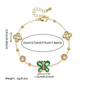 Butterfly Flower Gold Plated Bracelet With Green Stones And Clear Crystals For Women Gift Jewelry - Product Image 4