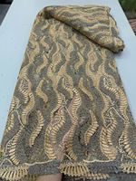 NI.AI 2026 Nouveau Tissu en Dentelle Africaine de Luxe avec Broderie 3D en Cordon et Motif Feuille, Tissu en Dentelle Diamantée au Mètre
