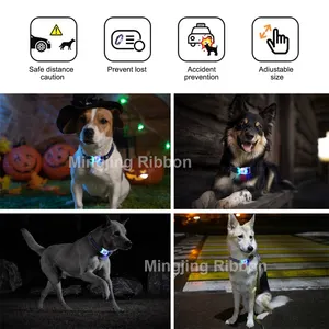 Collar de perro mascota reflectante de poliéster ajustable de liberación rápida de seguridad con luz LED recargable por USB de diseñador de lujo personalizado
