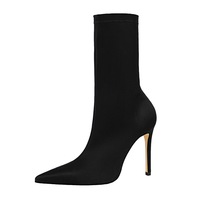 Bottines à talon aiguille ultra-haut Bigtree pour femme, bout pointu, style chaussette extensible, sexy, pour boîte de nuit