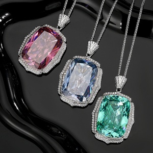 Trendy Bright Finish Eco-friendly <b>Copper</b> Jewelry 20*28mm Paraiba Green Cubic Zirconia Pendant Necklace for Female Wedding - Product Image 4