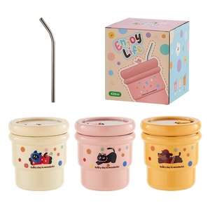 Tazza da <span class=keywords><strong>Caffè</strong></span> in Acciaio Inox 304 con Design Gatto Carino, Bicchiere con Cannuccia e Coperchio Personalizzabile - Product Image 5