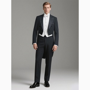 Costume de Marié Sur Mesure Noir avec Pantalon et Veste à Col Cranté Coupe Droite Italien Anti-Plis Respirant pour Affaires Toutes Saisons - Product Image 1