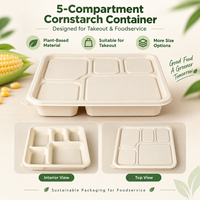 Conteneur alimentaire en amidon de maïs de qualité alimentaire à 2, 3, 4, 5 ou 6 compartiments, étanche avec couvercle, OEM ODM pour la livraison de repas