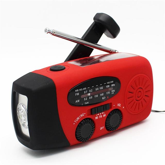 Mini Solar AM/FM Radio Power Bank Flashlight Hand Crank Emergency 3.6V 2000mAh Battery 0.5W Custom Color Outdoor Use ABS