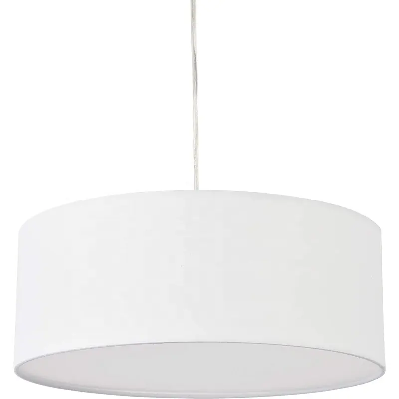 Modern 3-Light White Drum Pendant Light Fixture Fabric Shade Hanging Ceiling Lights