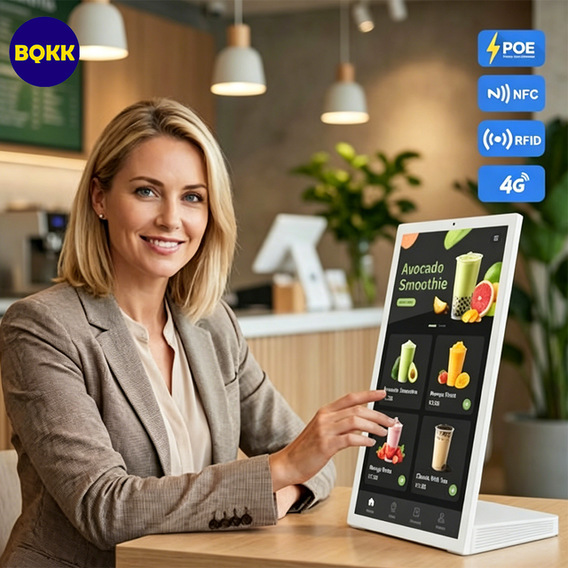 15.6 Inch Android L Shape Touch Tablet RK3576S 4+64GB NFC PoE RJ45 Digital Menu Board POS Kiosk for Restaurant Juice Bar