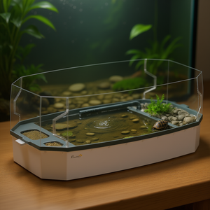 Habitat rectangulaire en plastique PawHut facile à nettoyer pour tortues avec plateforme de bain de soleil, pompe à eau et filtre - Product Image 2